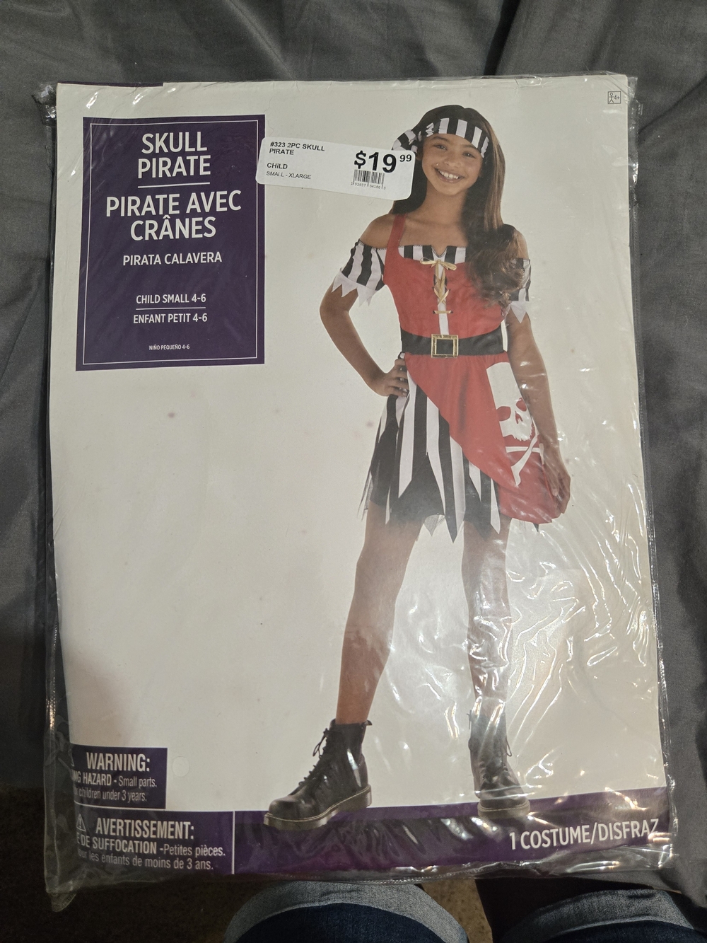 Skull Pirate Kids Costume - Red, Black & White